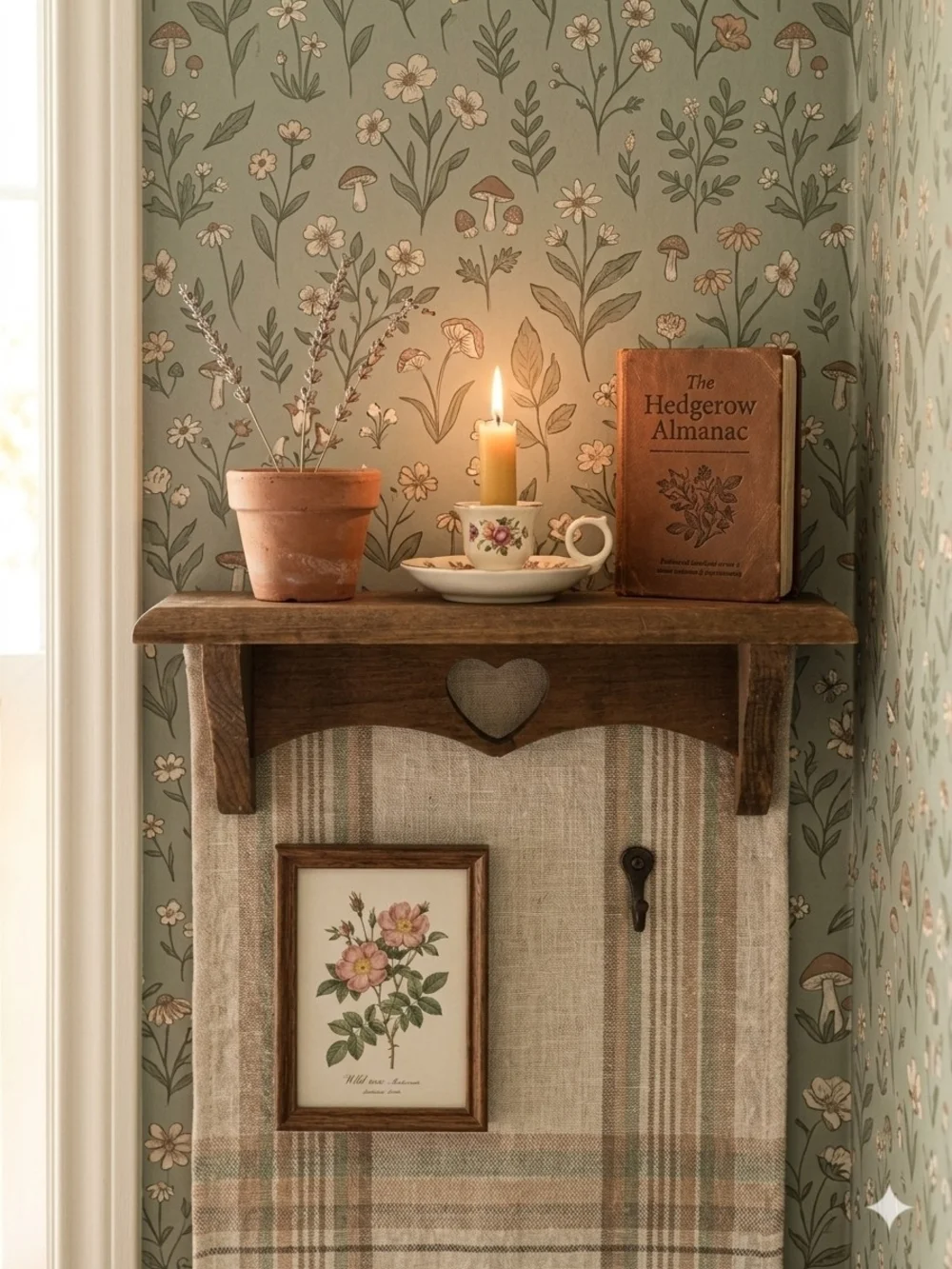 Tiny Wood Wall Shelf with Heart Accent